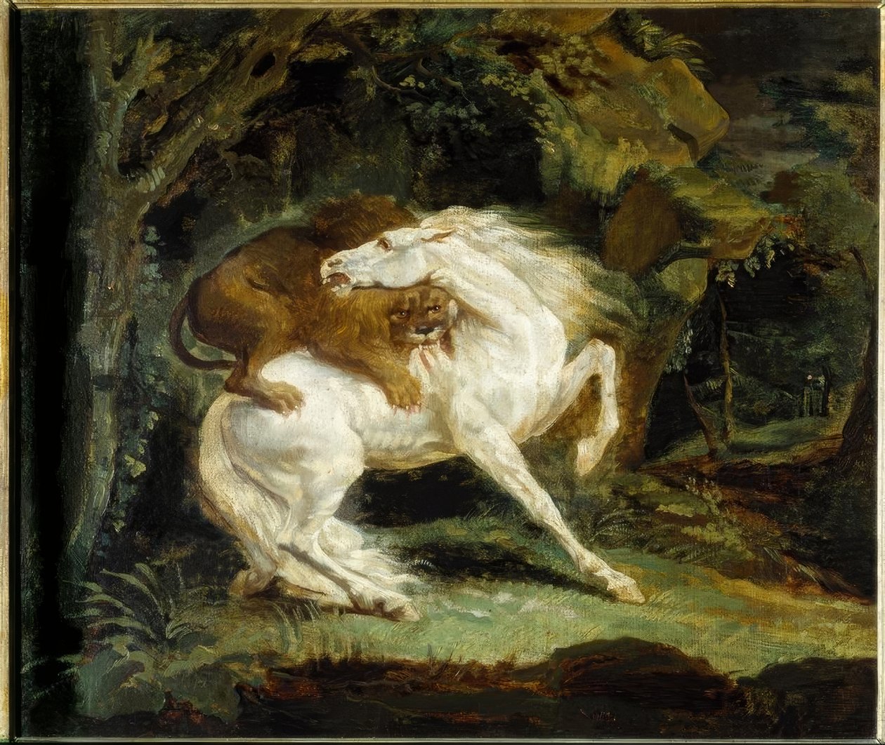 Kůň napaden lvem od Theodore Gericault