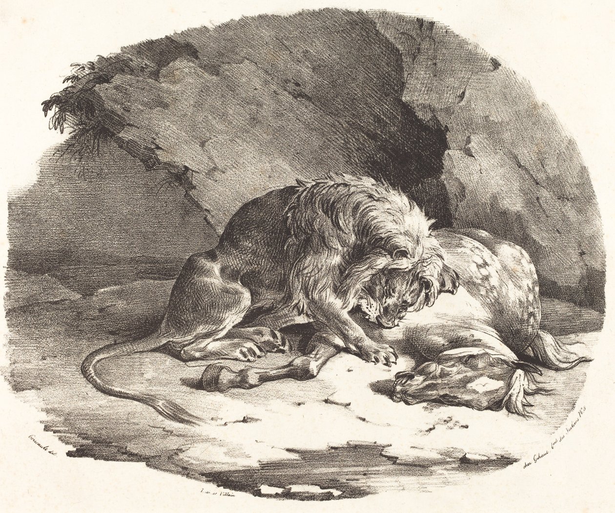 Lev požírající koně od Theodore Gericault
