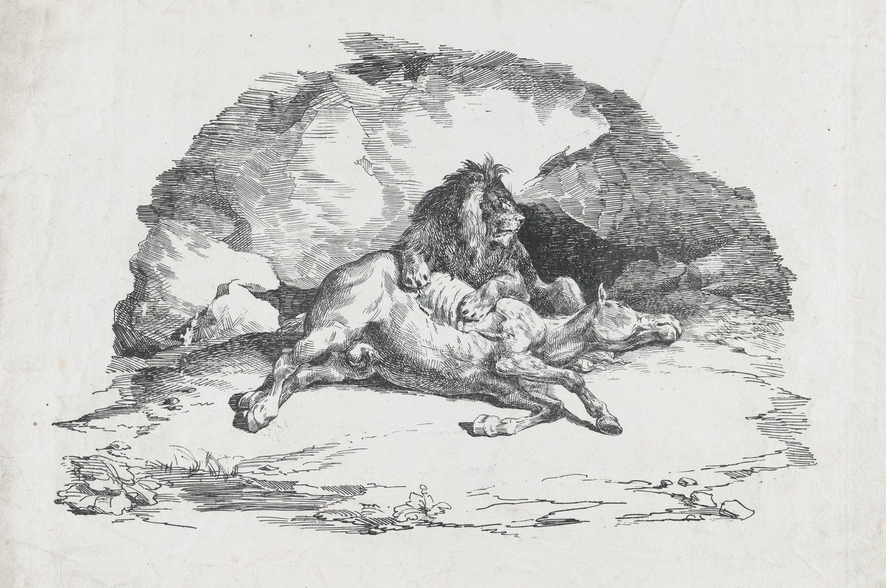 Lev požírající koně, 1818. od Theodore Gericault