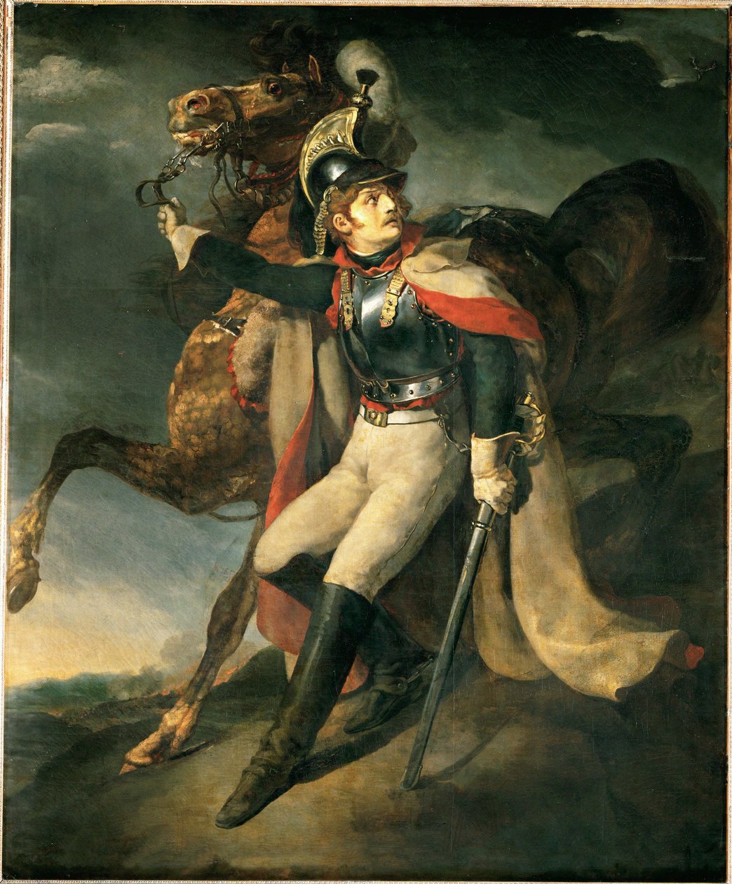 Zraněný dragoun opouští křížovou palbu... od Theodore Gericault