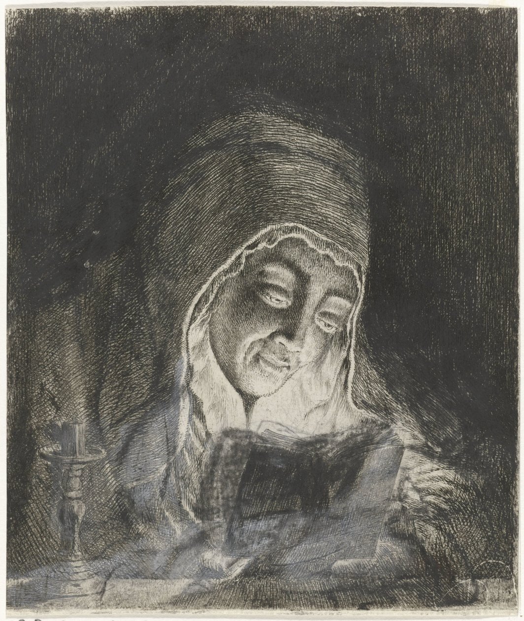 Žena čte při svíčkách od Theodorus de Roode