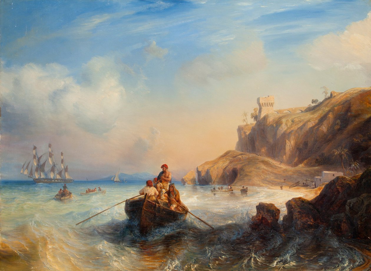 Lodě u pobřeží od Jean Antoine Theodore Gudin