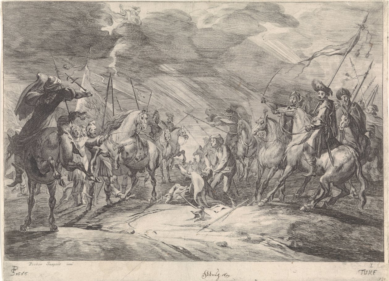 Scéna z bojiště Cavalry Combat (název série) od Théodorus van Kessel