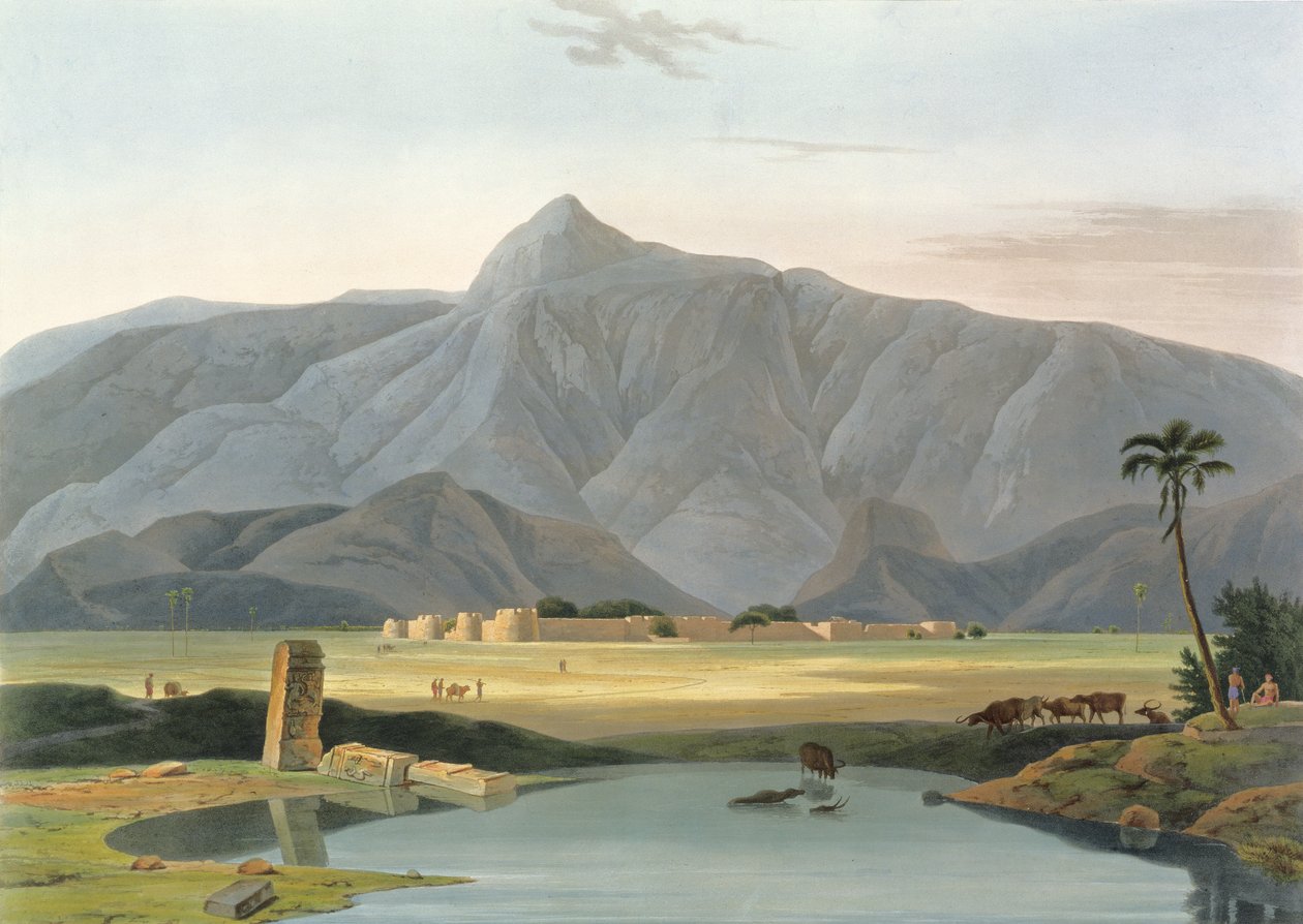 Chevalpettore, deska V z části 6 knihy "Orientální scenérie", vyd. 1804 (akvatinta) od Thomas und William Daniell