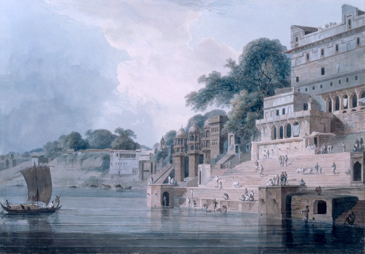 Dasasvamedha Ghat, Benares, Uttar Pradesh, kolem 1788-89 (barevná akvatinta) od Thomas und William Daniell