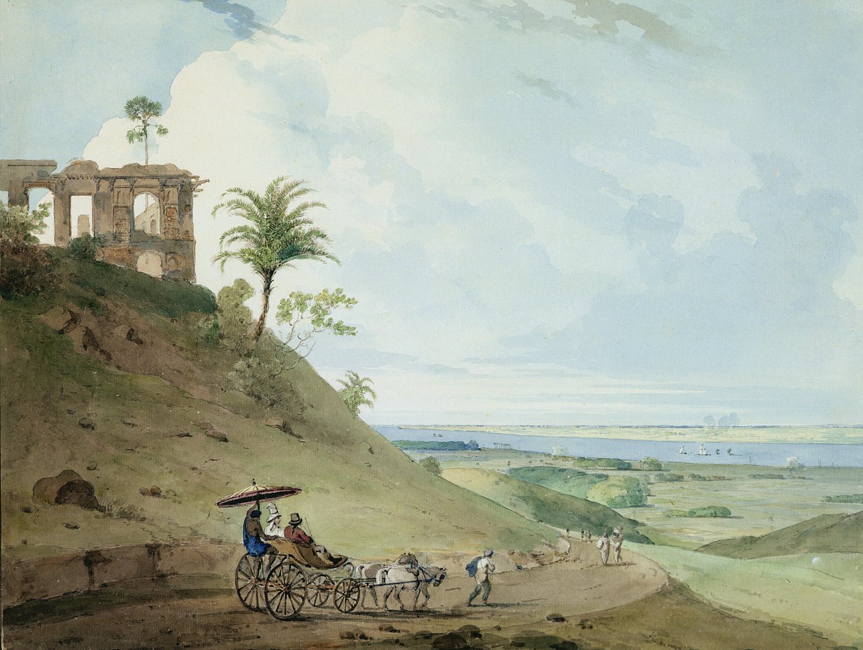 Ruiny na Pir Pihar, poblíž Monghy, Bihar, 1790 (wc přes grafit na papíře) od Thomas und William Daniell