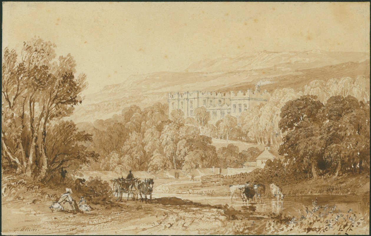 Stanhope Castle, Durham (tužka a mytí na tkaném papíře) od Thomas Allom