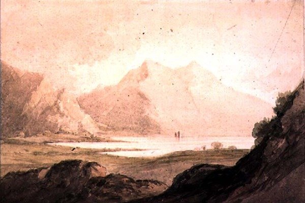 Snowdon, s Llanberis Lake (wc na papíře) od Thomas Barker of Bath