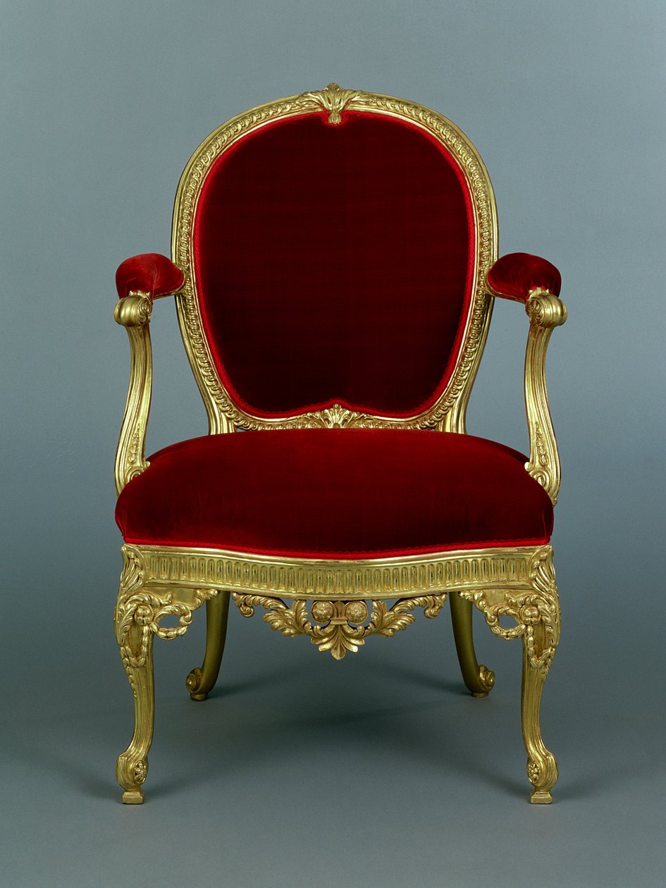 Křeslo George III, cca 1770 (pozlacené dřevo s čalouněním) od Thomas Chippendale