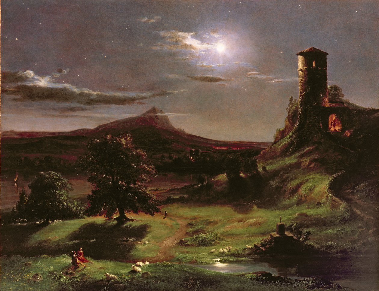 Krajina (měsíční svit), kolem 1833-34 od Thomas Cole