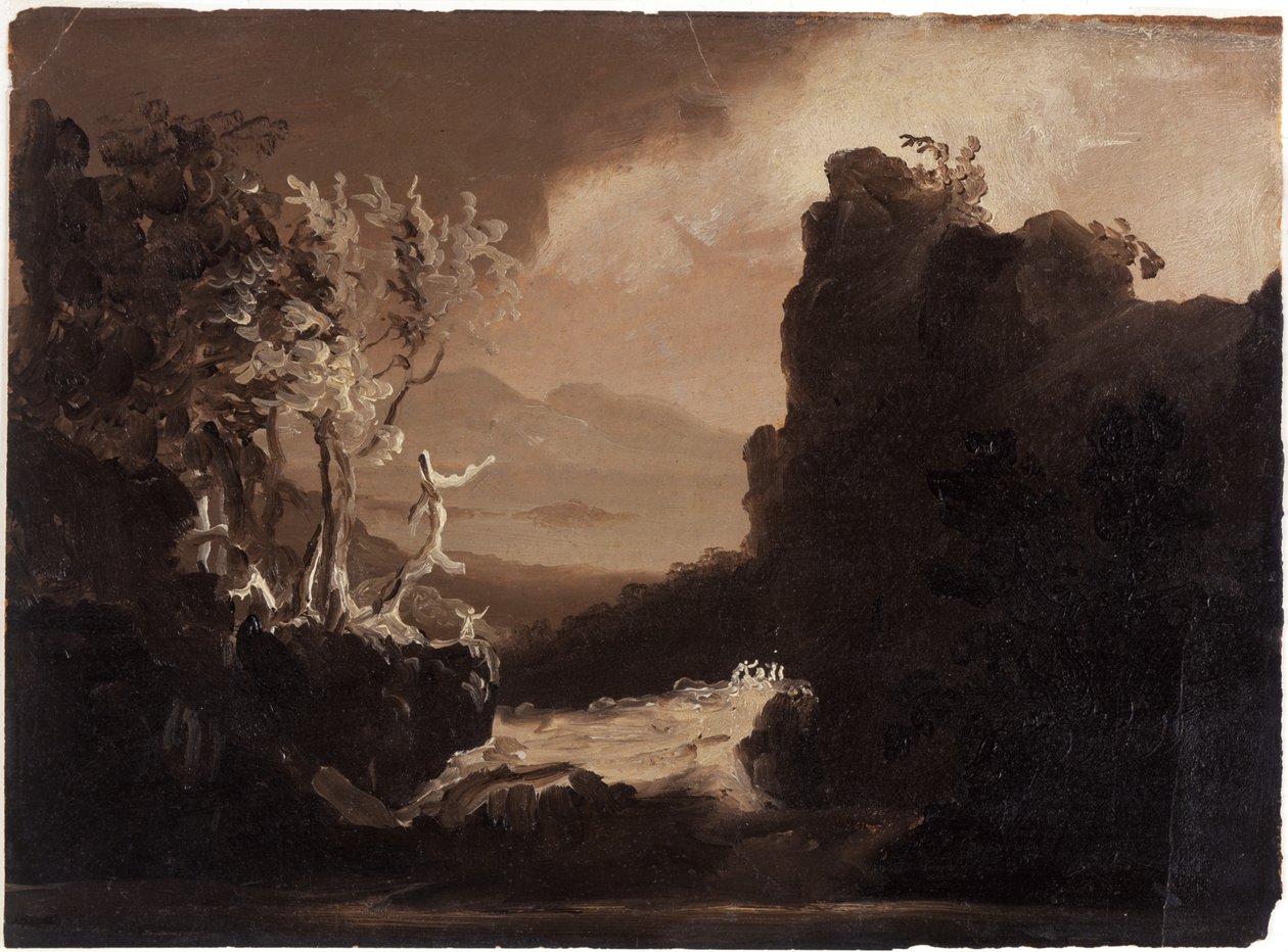 Romantická krajina (Poslední Mohykán), 1827 (olej na papíře) od Thomas Cole