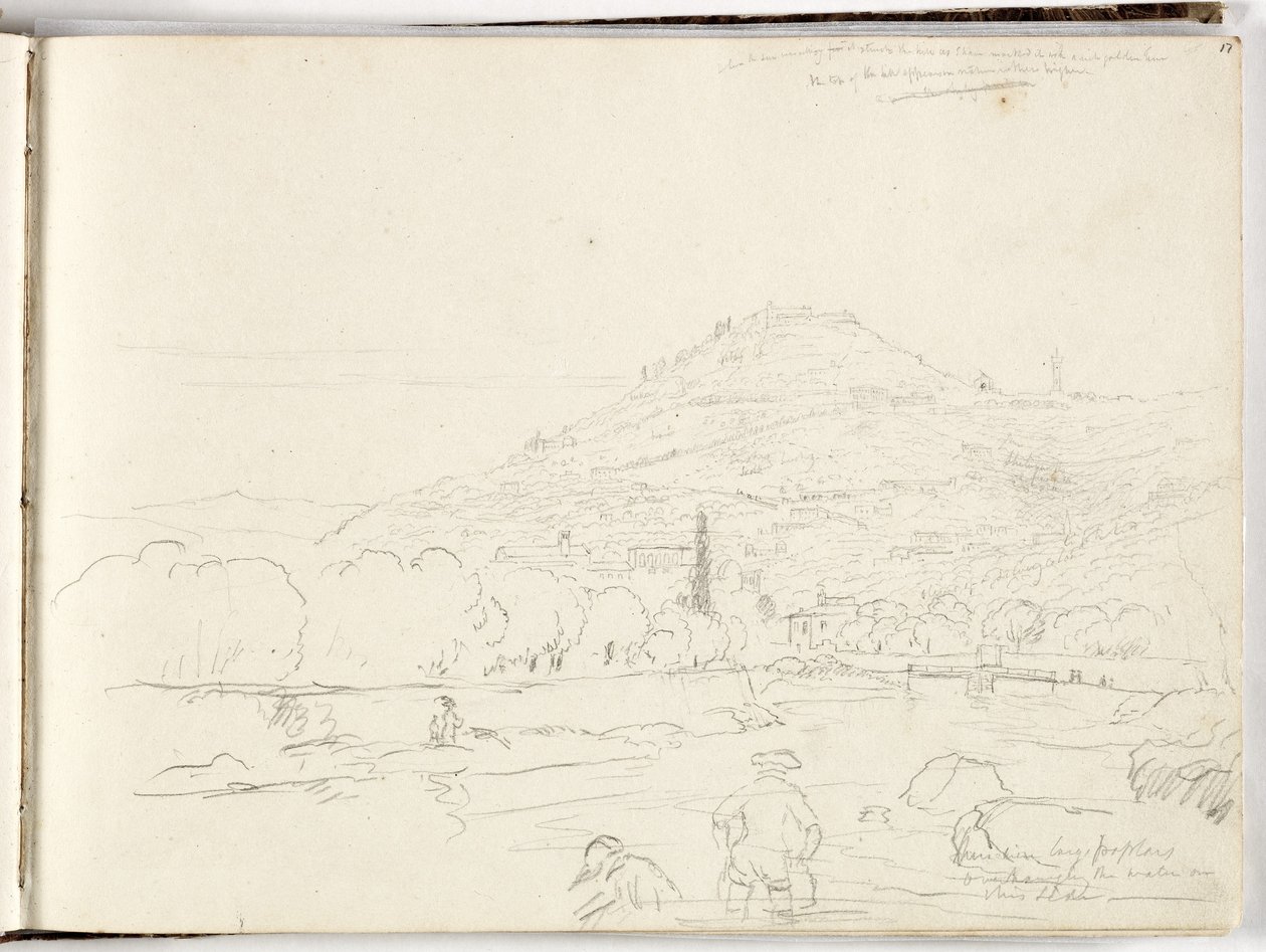 Náčrt vrcholu kopce, břehu řeky a postav, 1831 od Thomas Cole