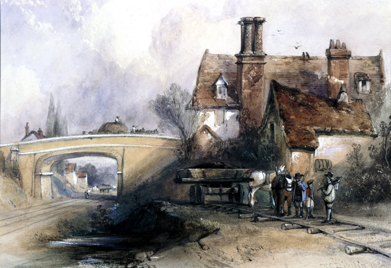 Výstavba železnice Eastern County Railway, poblíž Ilford, Essex, 1838 (wc na papíře) od Thomas Colman Dibdin