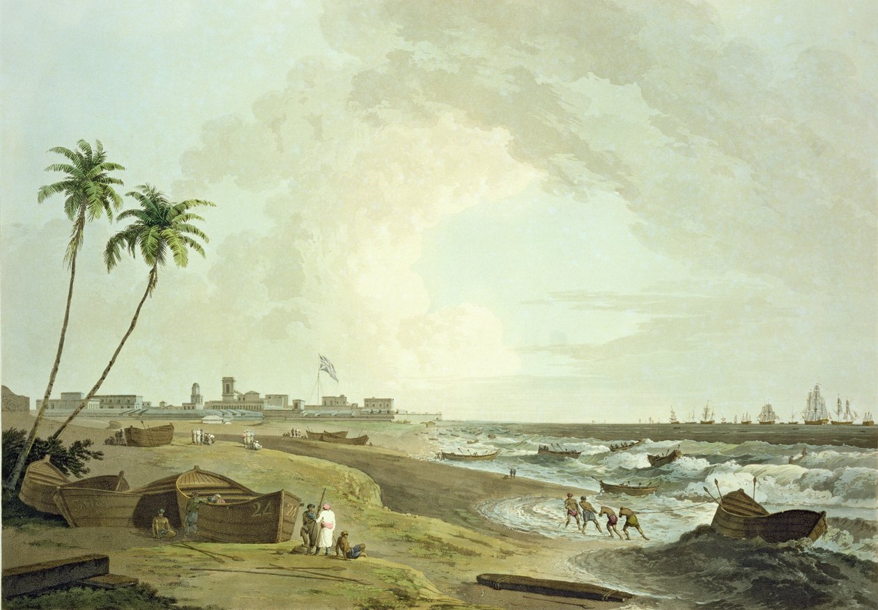 Jihovýchodní pohled na pevnost Fort St. George, Madras, deska 33 z knihy "Oriental Scenery: Daniell (1769-1837), vydáno v roce 1797. od Thomas Daniell