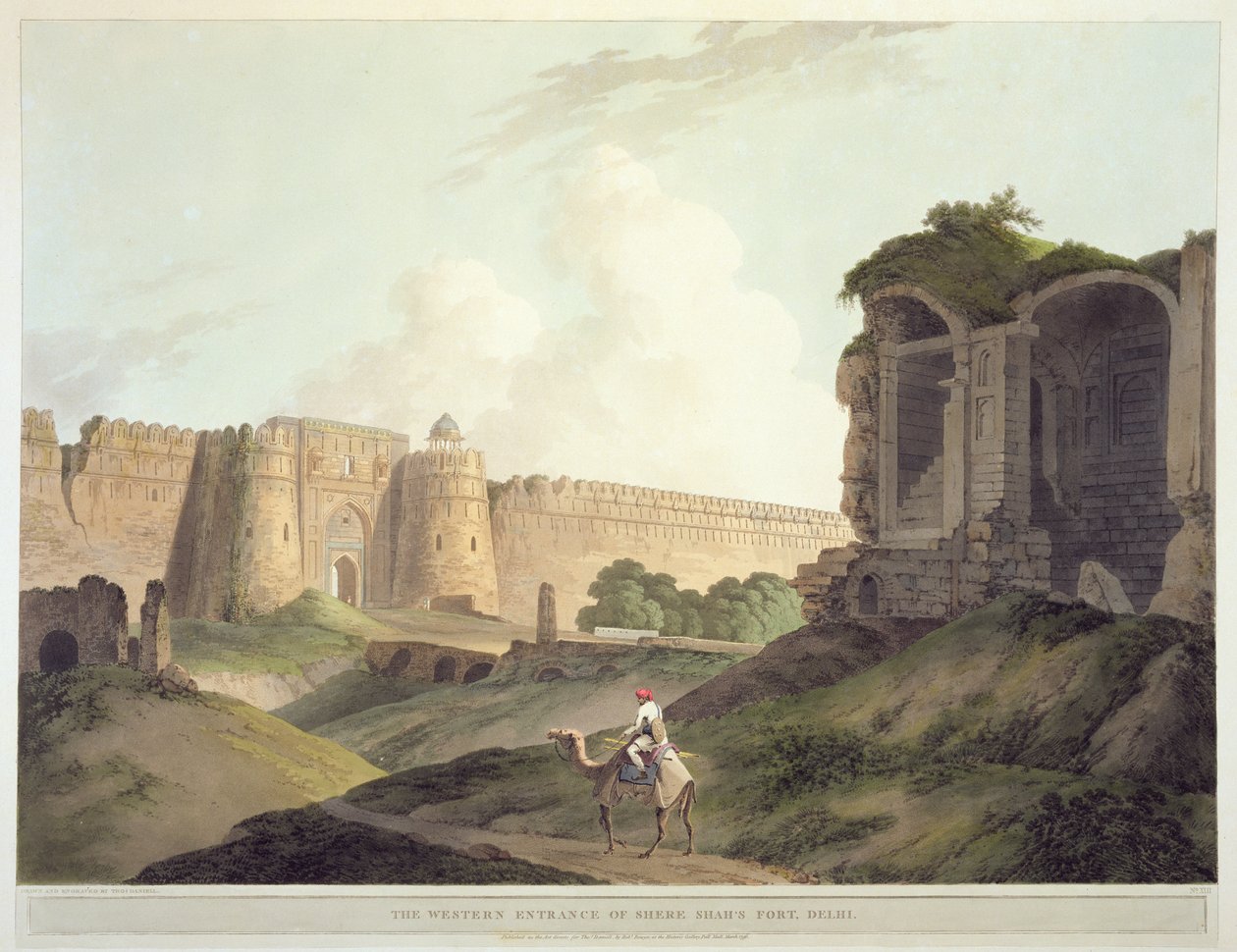 Západní vchod do pevnosti Shere Shah, Dillí, z „Orientální scenérie: Dvacet čtyři pohledů v Hindoostánu“, 1796 od Thomas Daniell