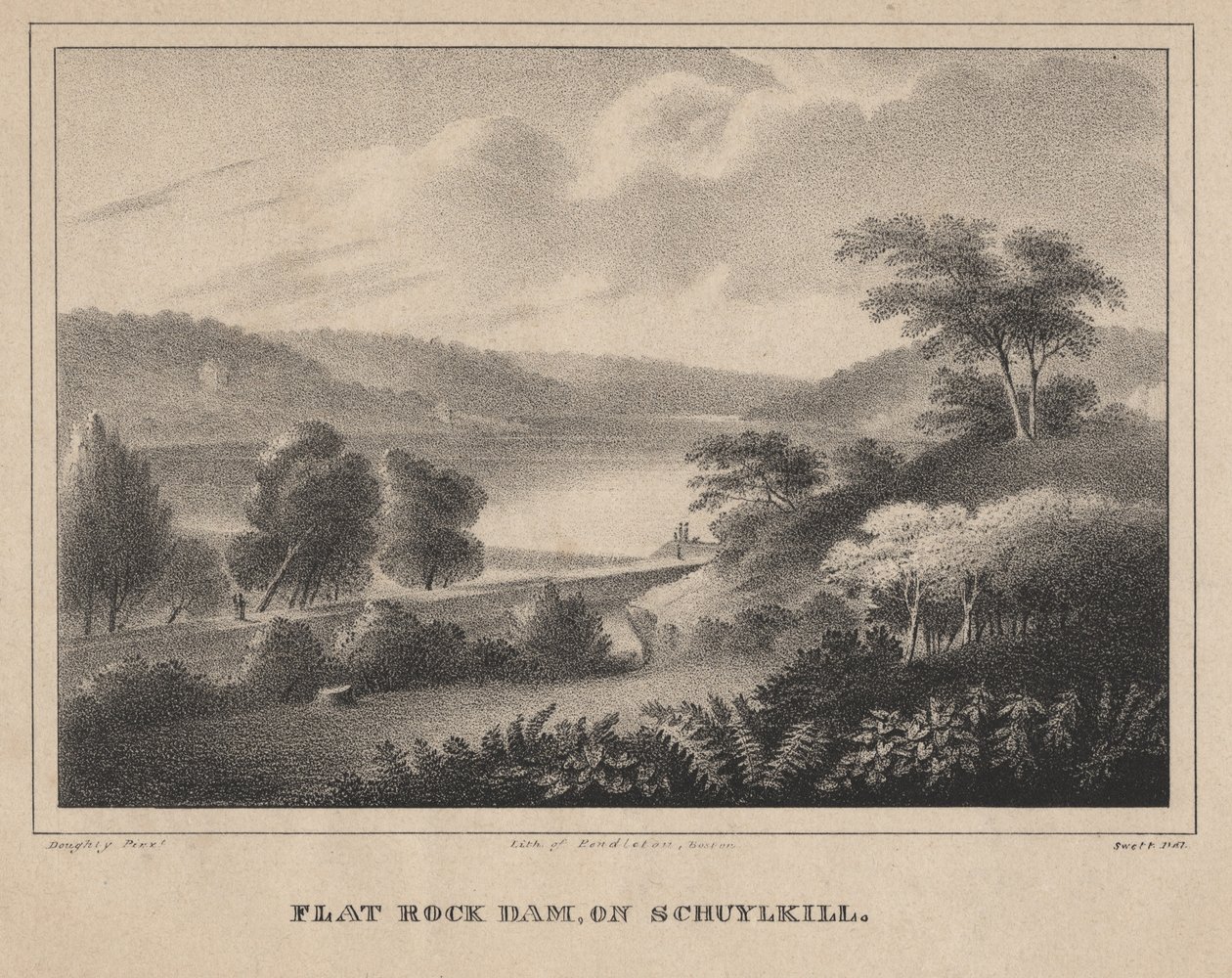 Flat Rock Dam, na Schuylkill, vyrytý Moses Swett, 1827 od Thomas Doughty