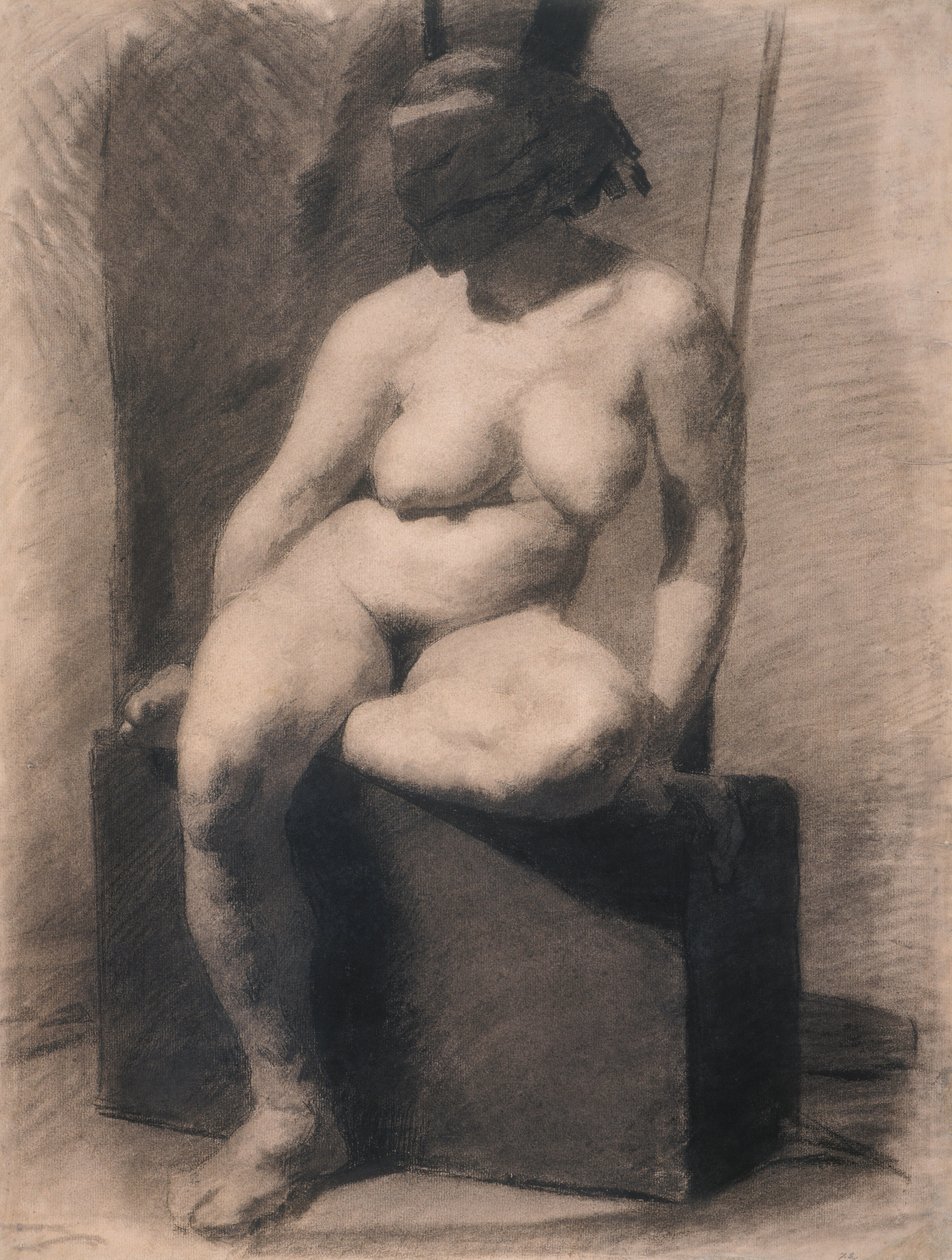 Studie sedící nahé ženy s maskou od Thomas Eakins