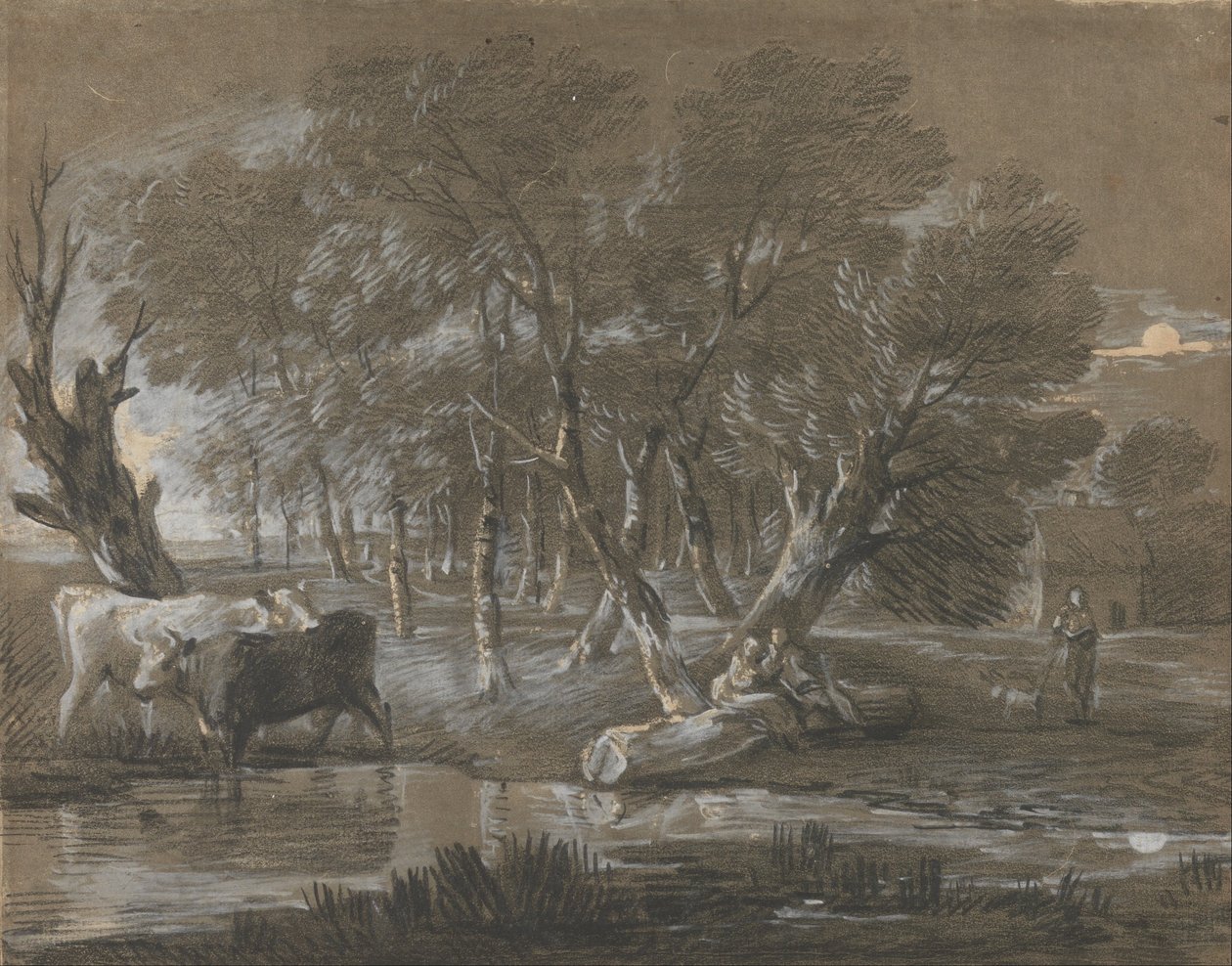 Měsíční krajina s dobytkem u bazénu od Thomas Gainsborough