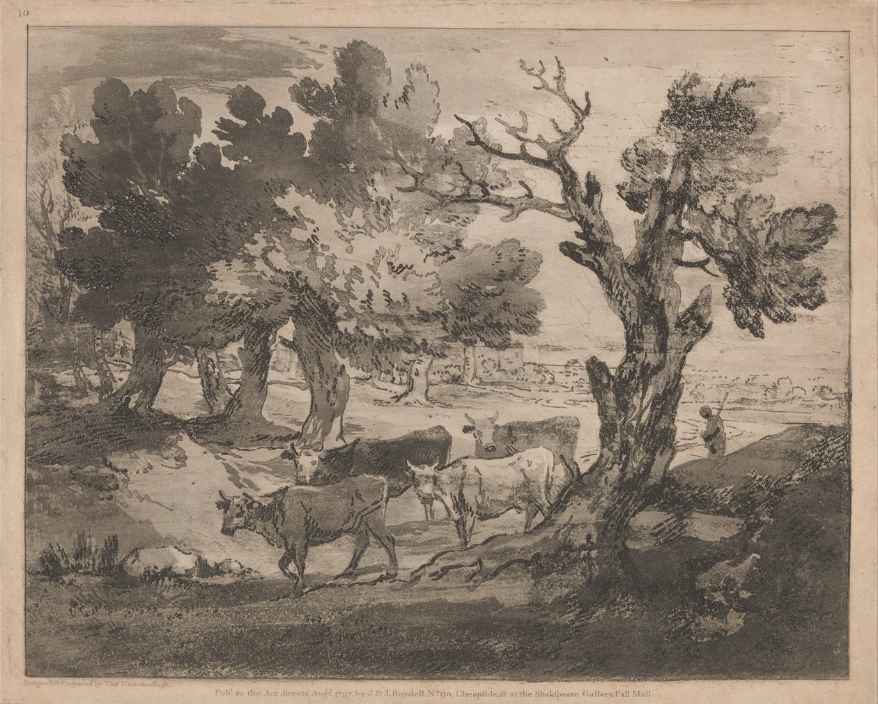 Zalesněná krajina s pastevcem a kravami od Thomas Gainsborough