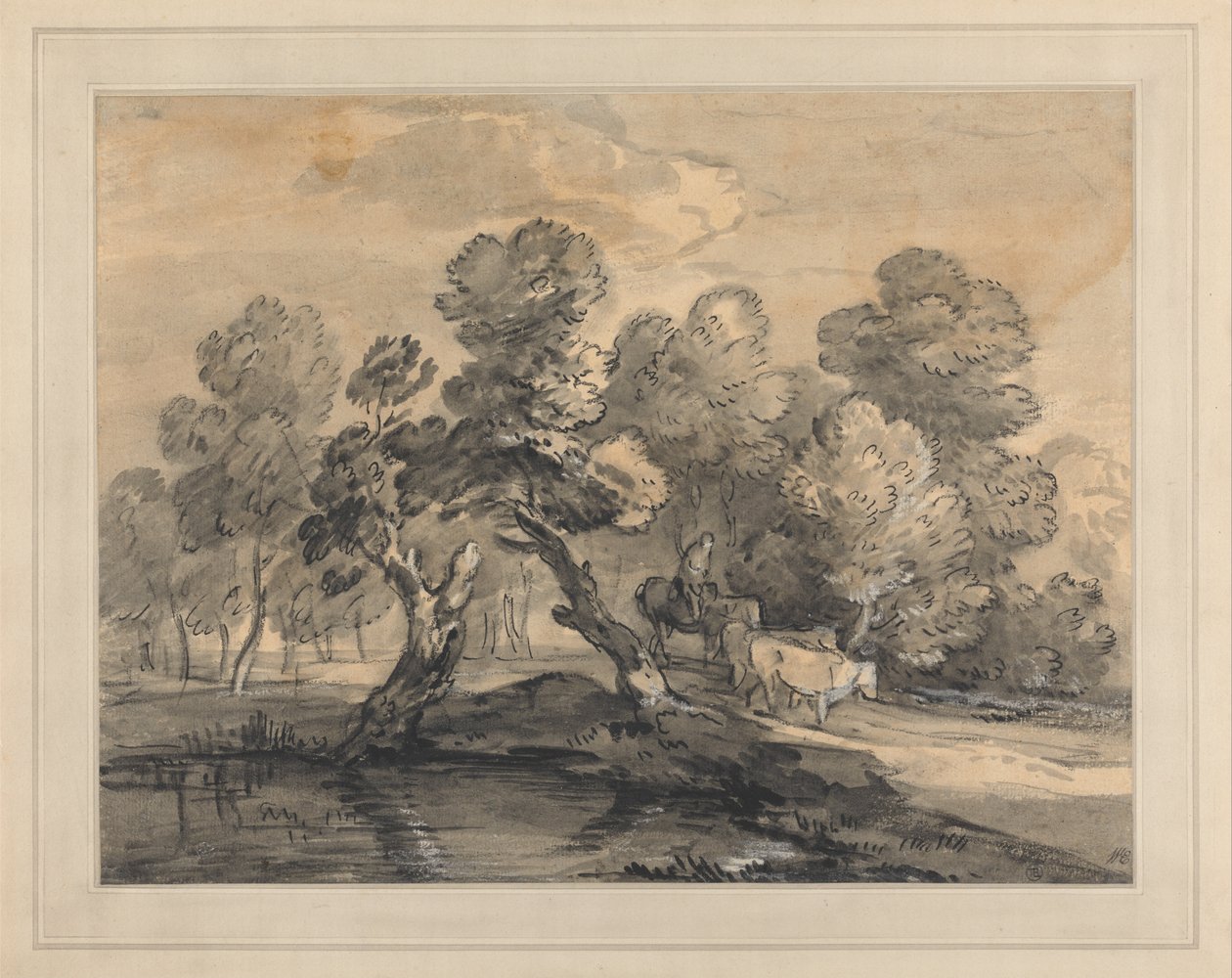 Zalesněná krajina s pastevcem a kravami od Thomas Gainsborough