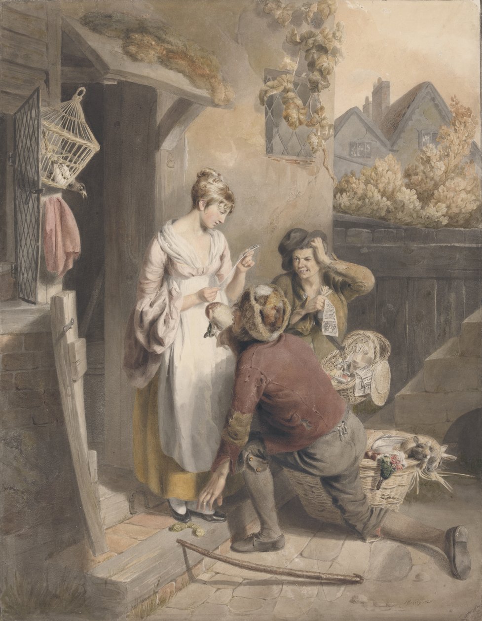Nepozornost, 1808 (wc, pero a inkoust, houbička a tužka na papíře) od Thomas Heaphy