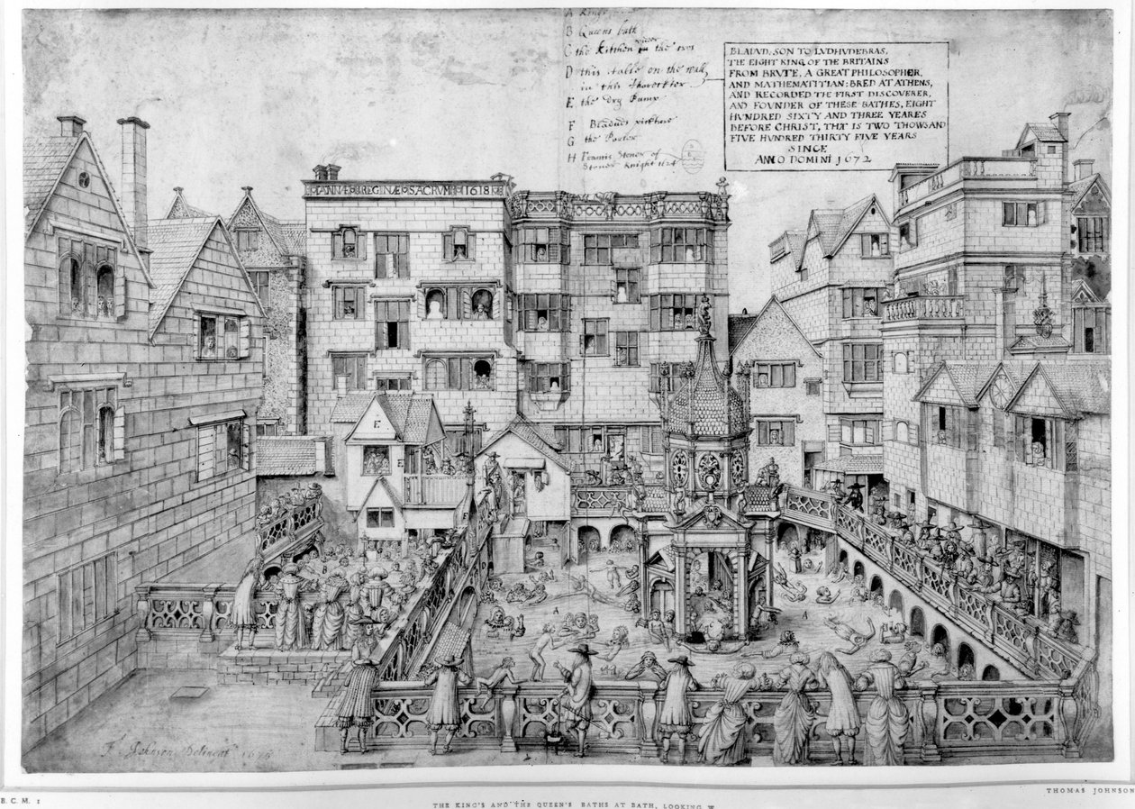 Královské lázně a Královniny lázně, 1675 (pero a černý inkoust) od Thomas Johnson