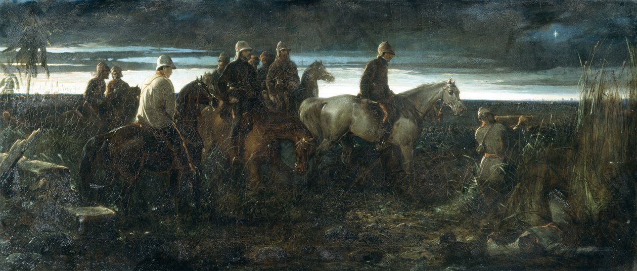 Úsvit vítězství - Lord Clyde rekognoskuje pozici nepřítele, před reliéfem Lucknow dne 14. listopadu 1857, kolem roku 1862 od Thomas Jones