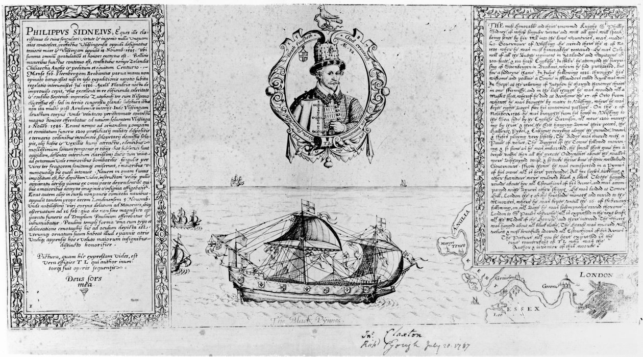 The Black Pinnace přináší tělo sira Philipa Sidneyho zpět do Londýna, hospoda. v roce 1588 od Thomas Lant