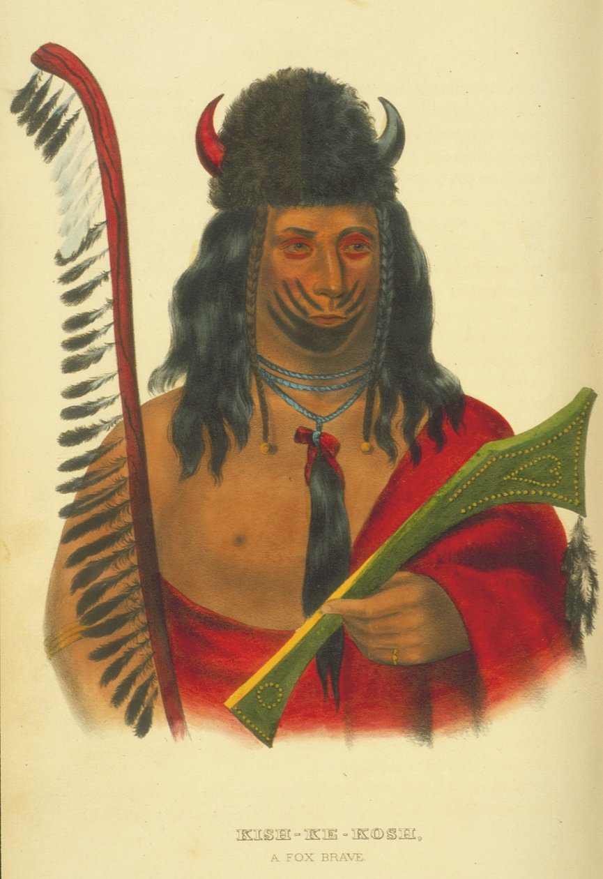 Kish-Ke-Kosh, lišák statečný, 1848 (ručně kolorovaná litografie) od Thomas Loraine McKenney