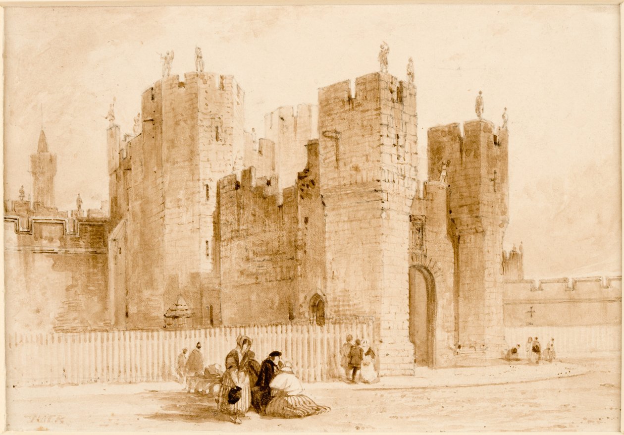 Hrad Alnwick (inkoust (sépie) a tužka na kartě) od Thomas Miles Richardson
