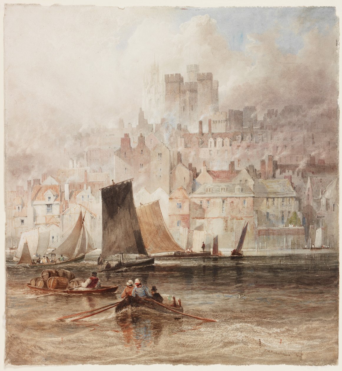 Newcastle od řeky Tyne (čb a čb na papíře) od Thomas Miles Richardson