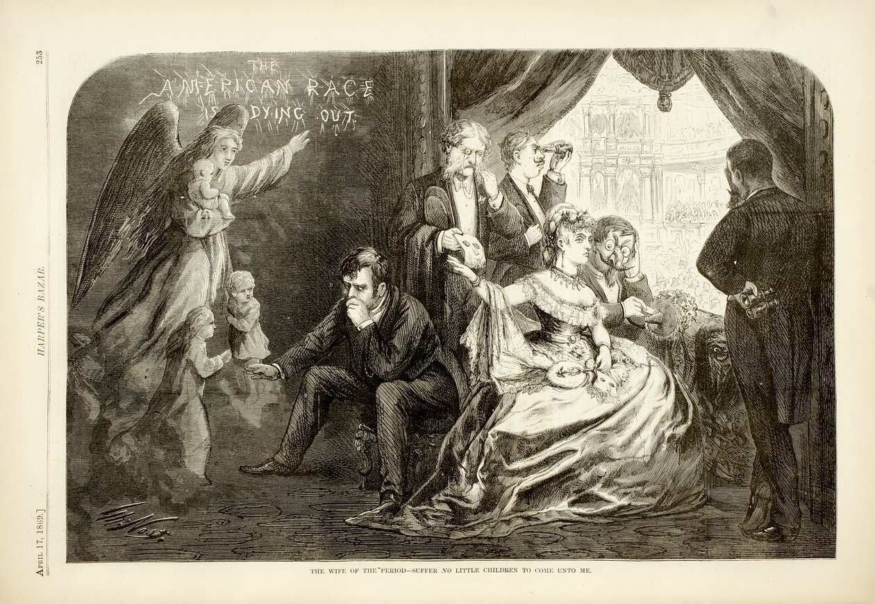 The Wife of the Period - Suffer No Little Children to Come Unto Me, 1869 (dřevoryt) od Thomas Nast