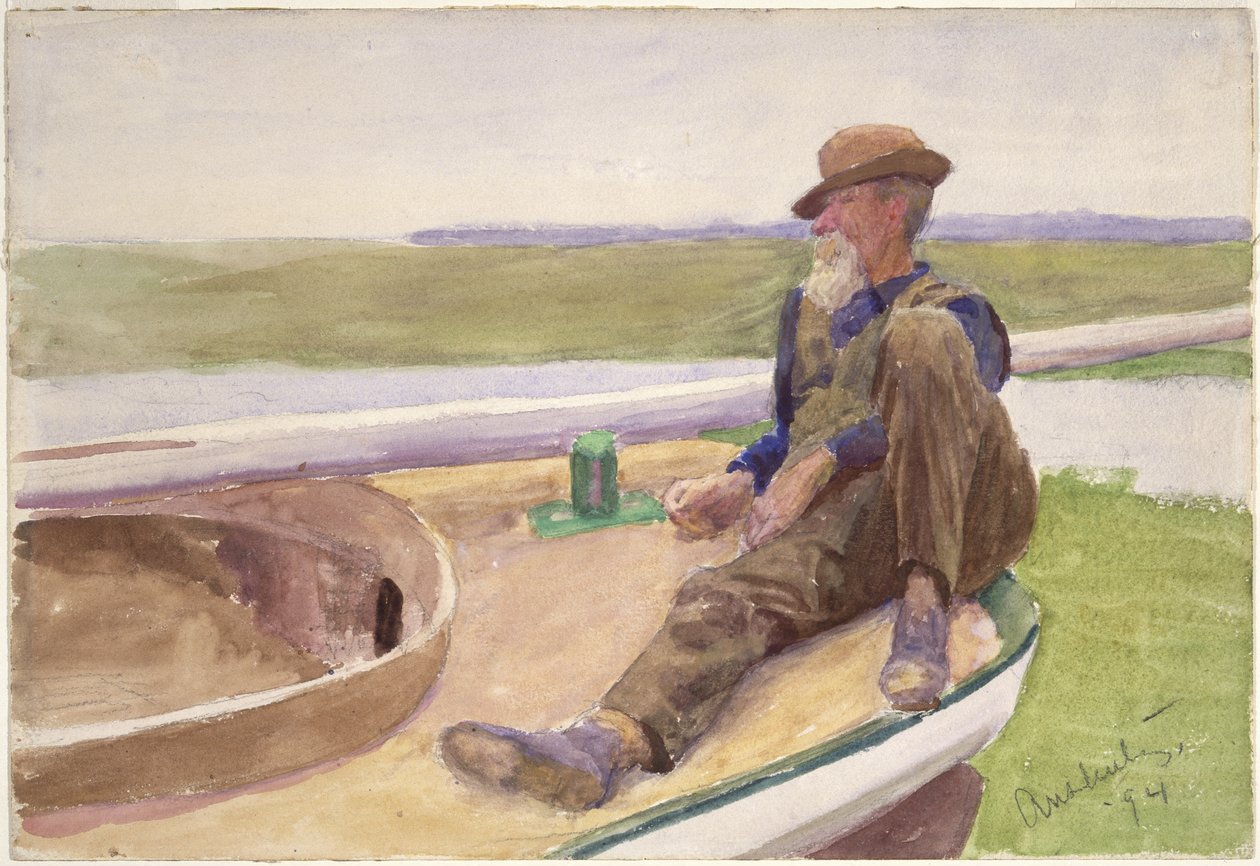 Muž ve člunu, 1894 (wc na papíře) od Thomas Pollock Anschutz