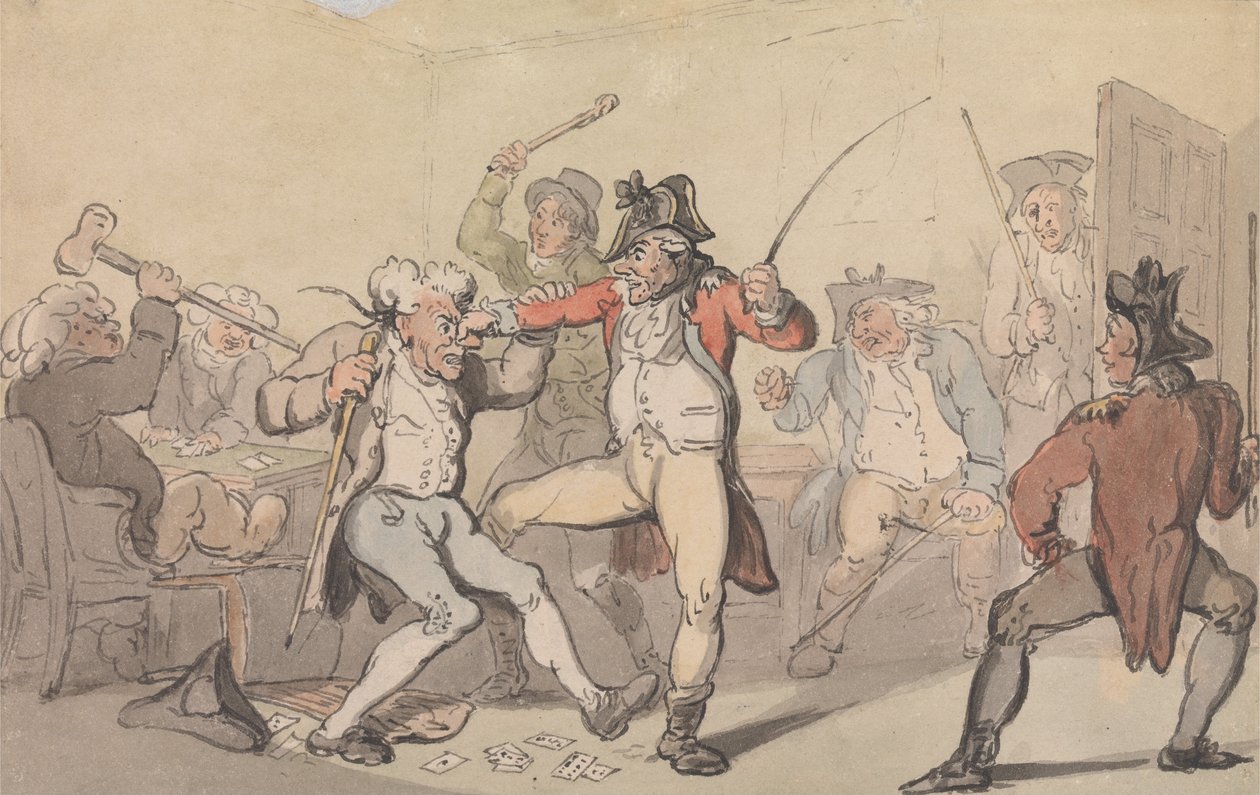 Sekretářské karty detekované černou nohou od Thomas Rowlandson