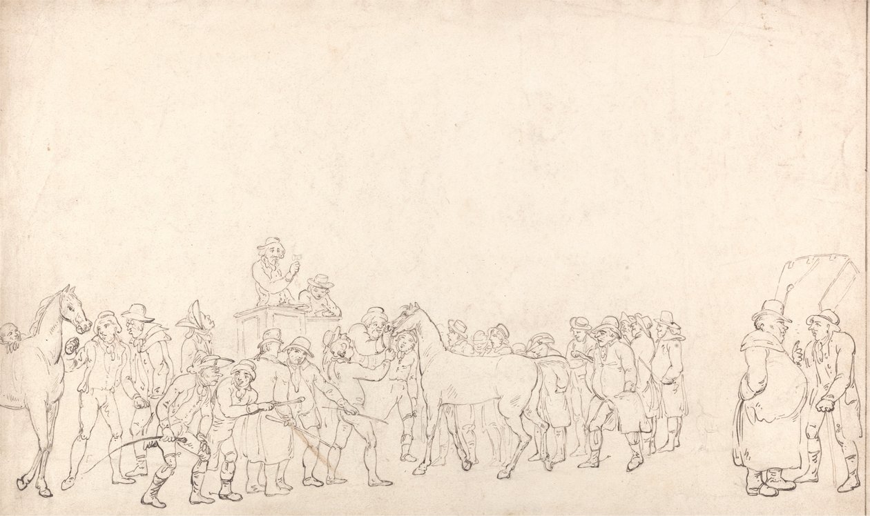 Prodej koní v úložišti Hopkinss (přehled) od Thomas Rowlandson