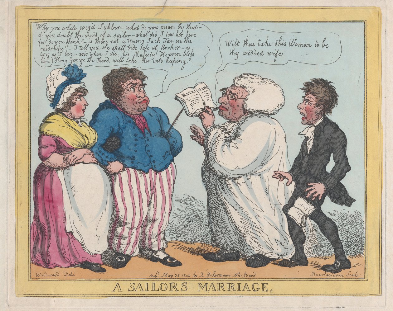 A Sailors Marriage, 1805 (barevný lept) od Thomas Rowlandson