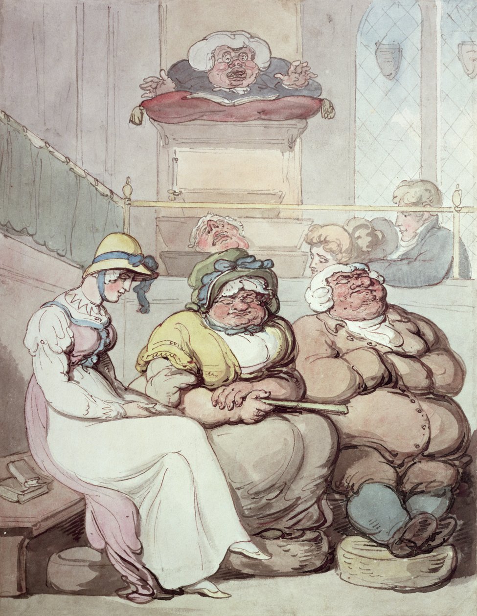 Ospalá kongregace (inkoust a wc na papíře) od Thomas Rowlandson