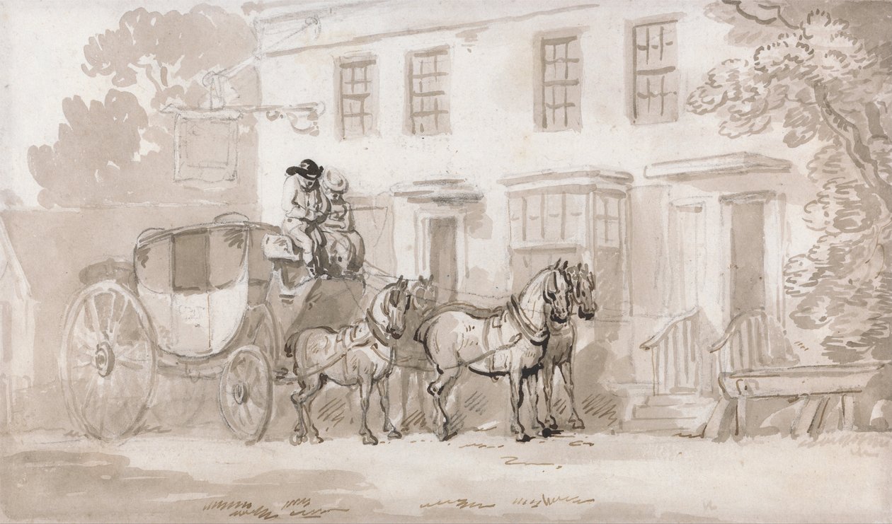 Etapový kouč mimo vchod do hostince od Thomas Rowlandson