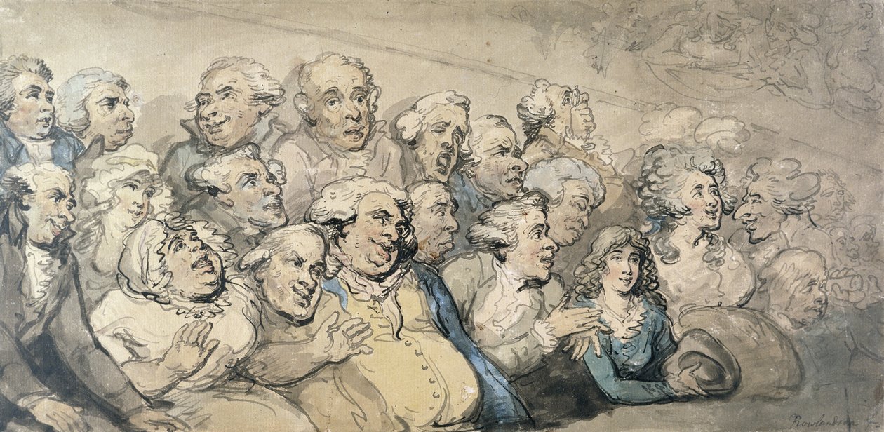 Publikum v divadle Drury Lane (pero a inkoust a wc na kartě) od Thomas Rowlandson