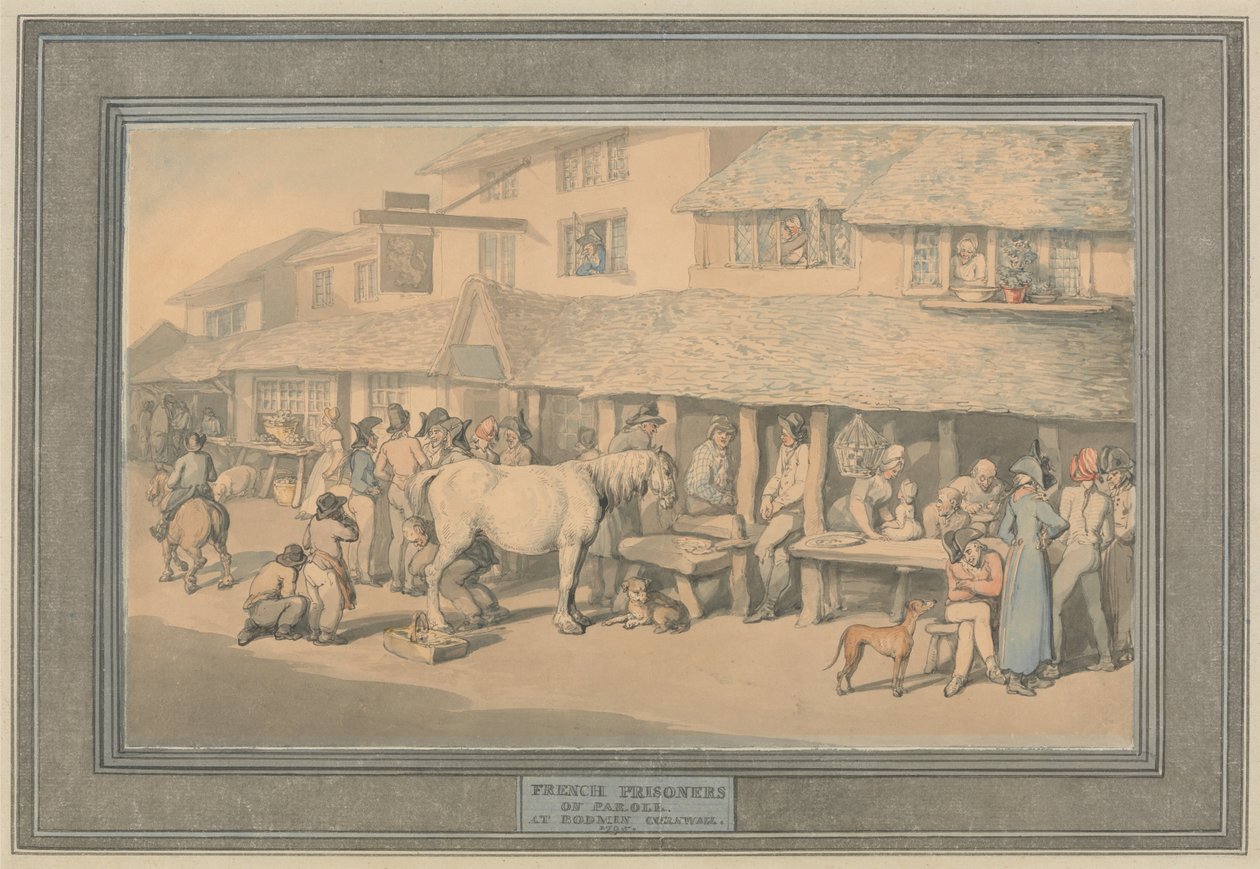 Bodmin Cornwall- francouzští vězni na čestné slovo od Thomas Rowlandson