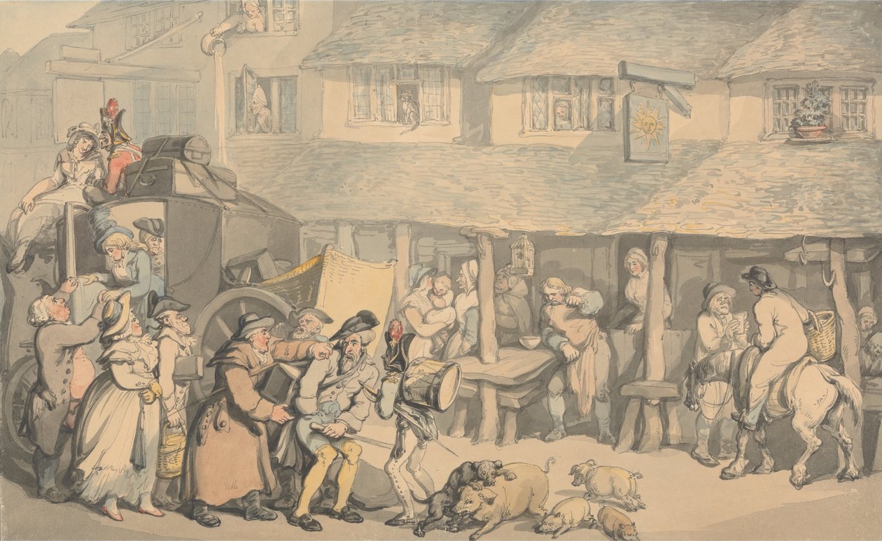 Bodmin Cornwall- Příchod Stage-Coach od Thomas Rowlandson
