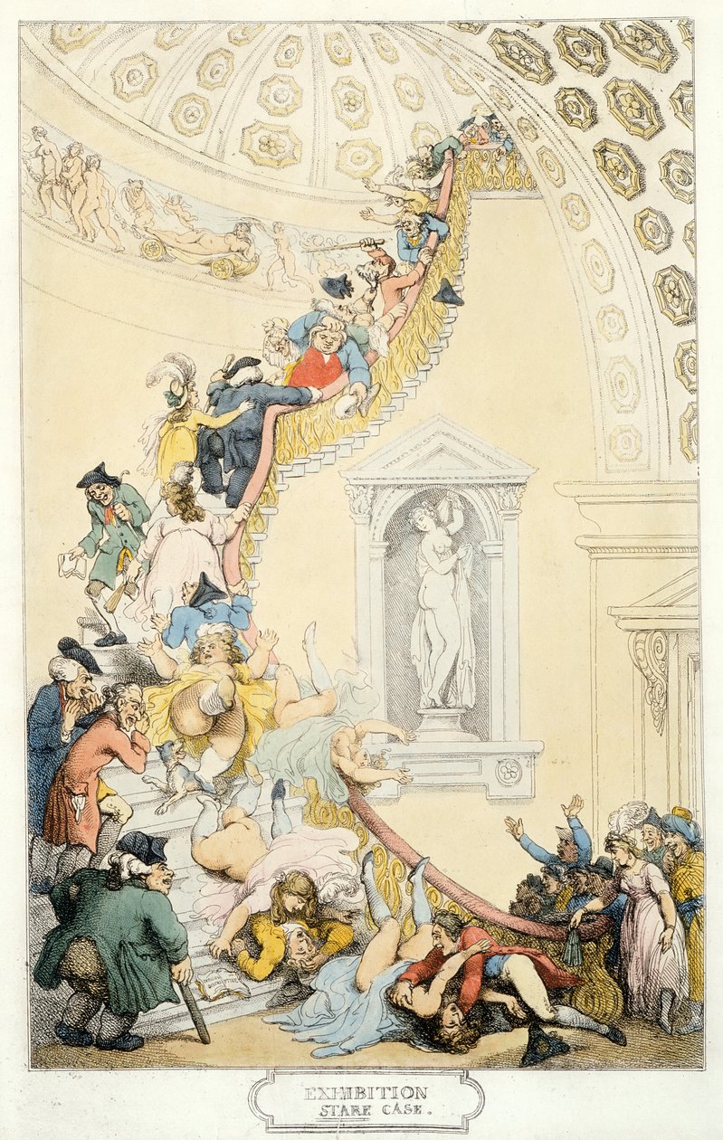Exhibition Stare Case, cca 1800 (barevný lept) od Thomas Rowlandson