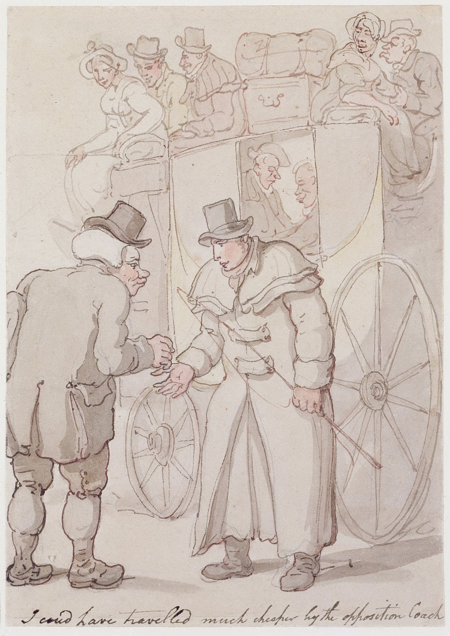 Mohl jsem jet mnohem levněji opozičním trenérem (pero a inkoust, wc) od Thomas Rowlandson