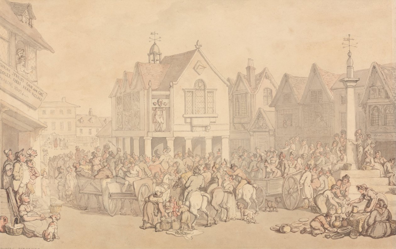 Newbury Market Place, Berkshire od Thomas Rowlandson