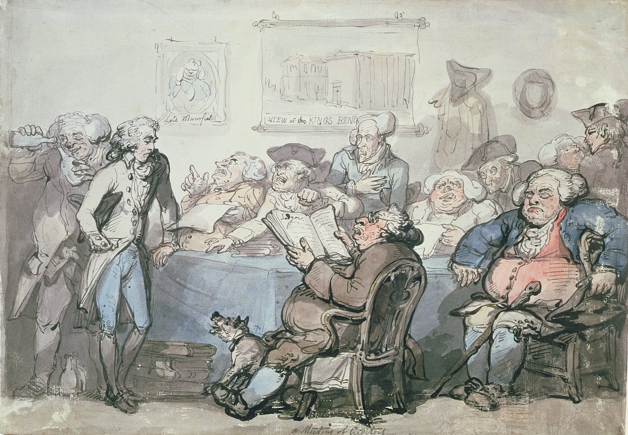No.1744 Schůze věřitelů (pero, inkoust a wc na papíře) od Thomas Rowlandson