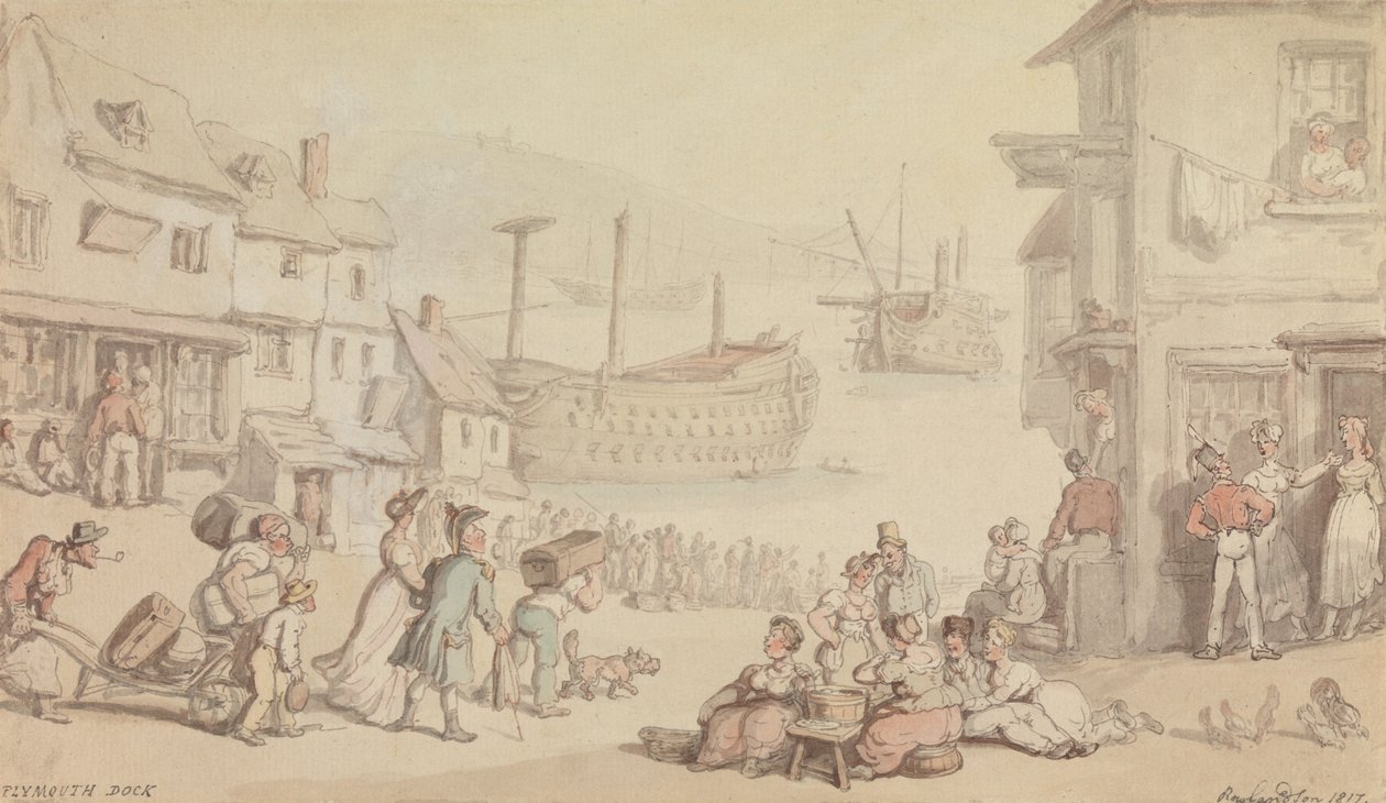 Dok v Plymouthu od Thomas Rowlandson