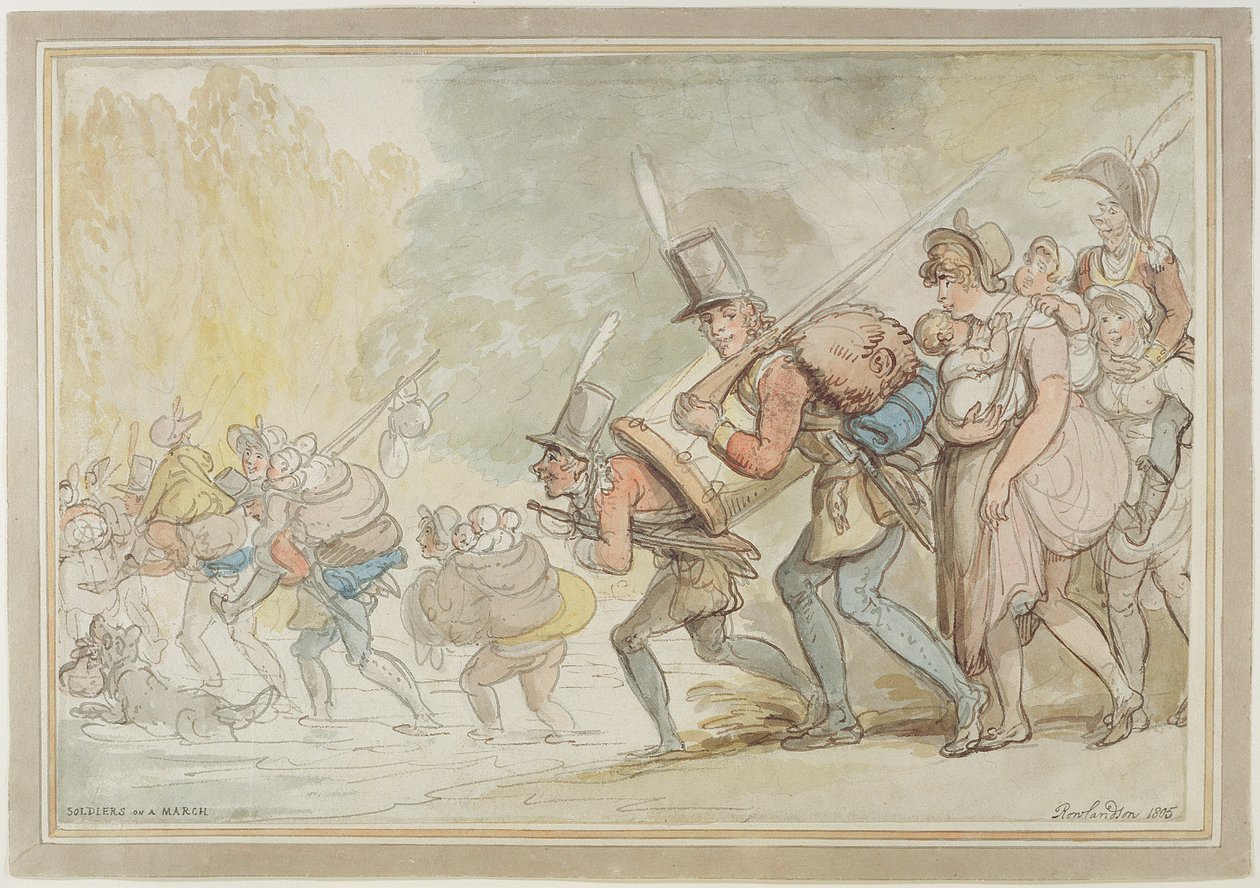 Vojáci v březnu 1805 (pero a inkoust a akvarel na papíře) od Thomas Rowlandson