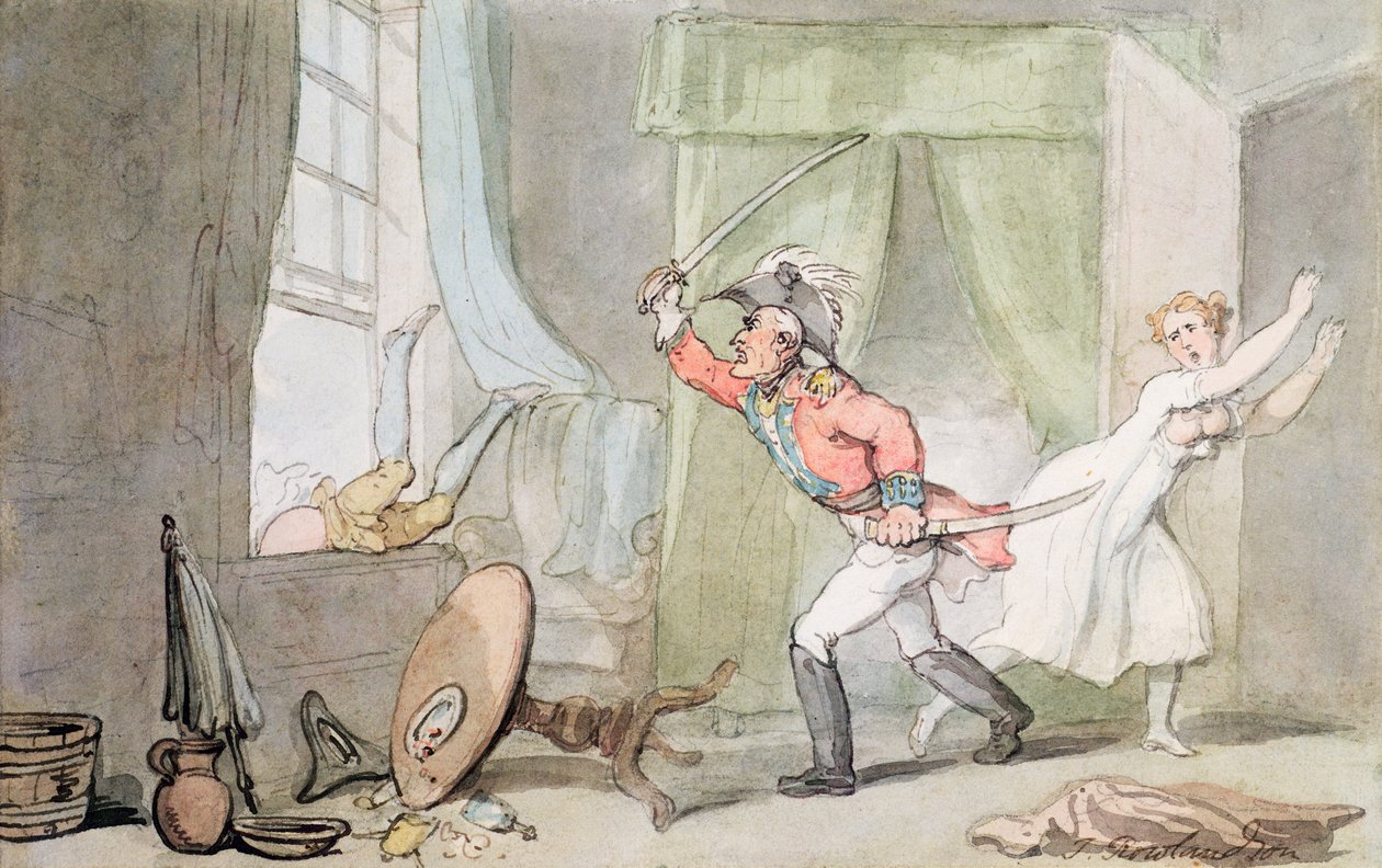 Rozzlobený manžel (pero a inkoust s praním) od Thomas Rowlandson