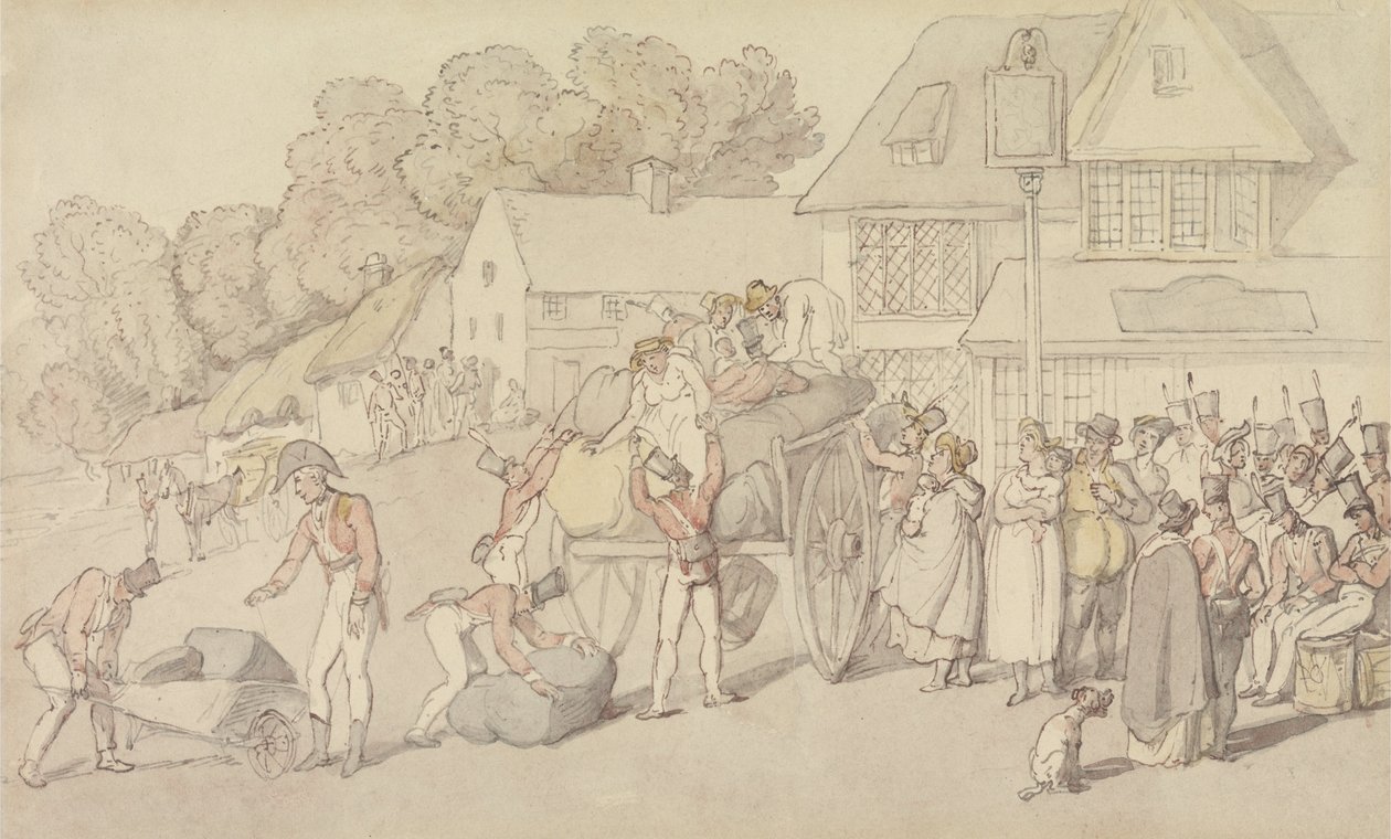 Příjezd společnosti milice do hostince od Thomas Rowlandson