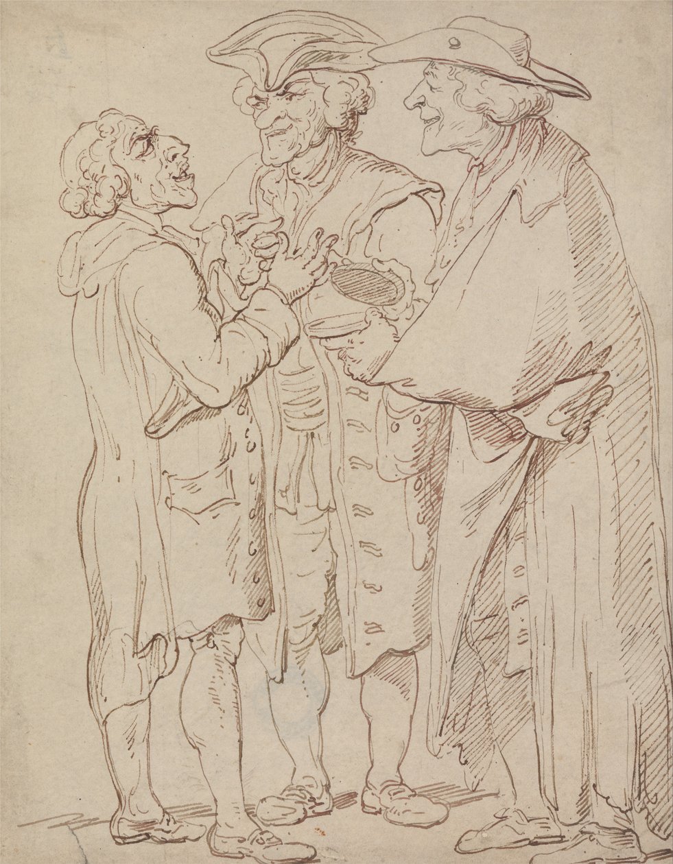 Tři celovečerní postavy mluvících mužů od Thomas Rowlandson